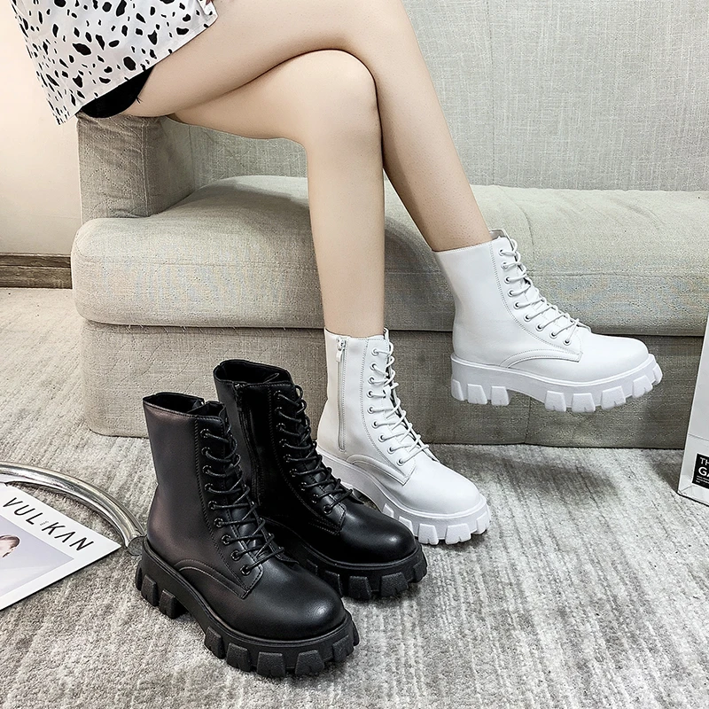 

2021 Women 5cm High Heels S Boots Chunky Wedges Platform Winter Lace Up Ankle Boots Lady Booties Lolita Cute Goth Shoes