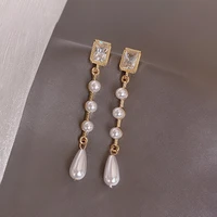 2021 korean fashion vintage baroque pearl tassel drop earrings for women long chain freshwater dangle earrings jewelry ear line