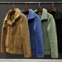 mens autumn winter double sided wear plush jacket mens fashion casual pure color granular velvet short lapel woolen trench coat