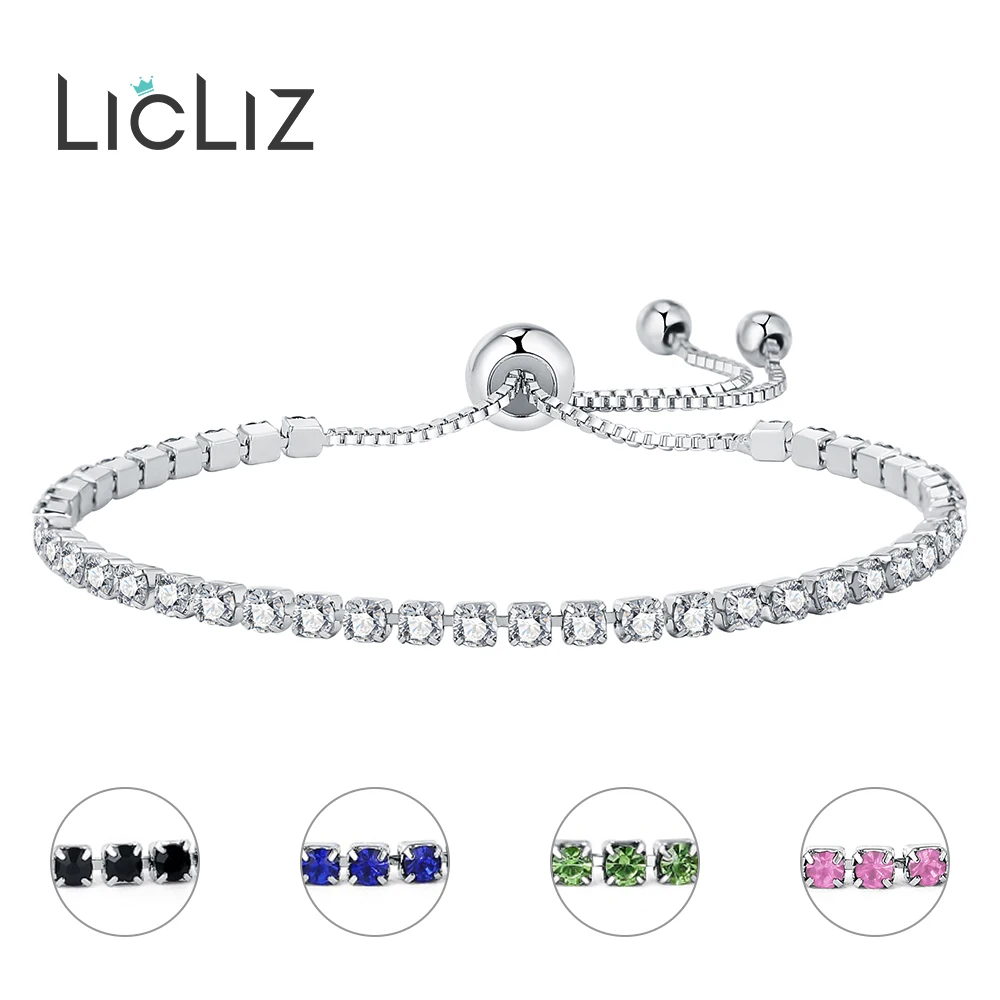 Женский теннисный браслет LicLiz зеленый синий черный с прозрачными кристаллами из