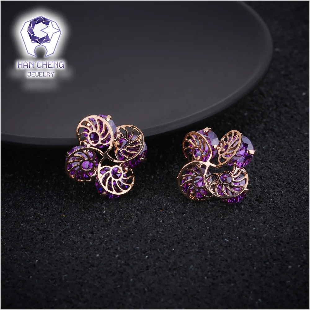 Женские маленькие серьги гвоздики HanCheng золотистые медные с полым драгоценным