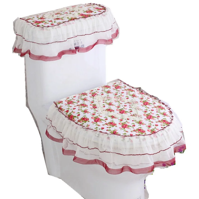

Lace bathroom toilet seat water tank cover top cover toilet pad set three-piece