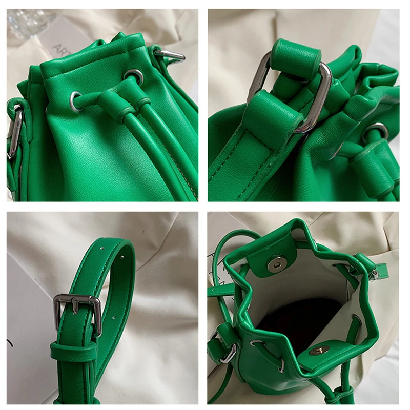 

Bucket Solid Women Bags Shoulder Crossbody Long Strap Mini Cute Lovely Pu Leather Fashion Luxury Meaaenger Ladies Handbags