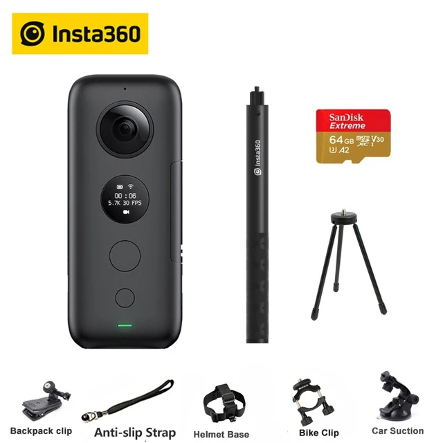 ad tripod stick card Insta360 One X Экшн-камера VR 360 панорамная камера для iPhone x xs Android 5,7 K видео 18MP невидимая селфи-палка Insta 360 - Цветной: ad tripod stick card
