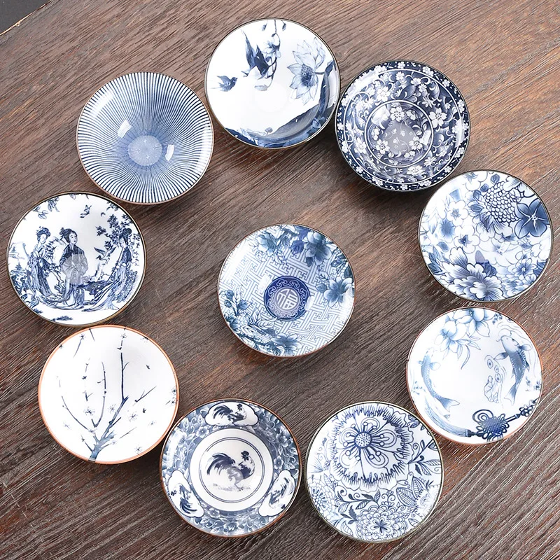 

Retro Chinese Kung Fu Ceramic Tea Set 10 Pcs Office Blue and White Porcelain Cup Outdoor Camping Mountaineering Tea Set MM60CJ