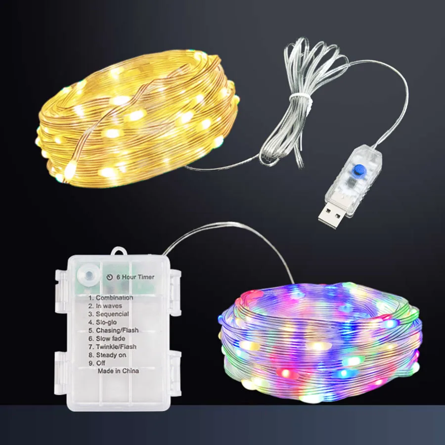 

Christmas LED String Lights USB/Battery Powered PVC Wire Twinkle String Light 100/200 LED Fairy Garland Light For Garden Patio