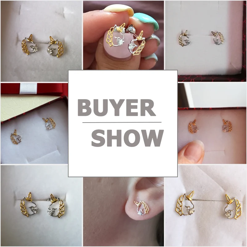 Unicorn Earrings BISAER 925 Sterling Silver Pure Love Licorne Unicorn Exquisite Stud Earrings for Women Silver Jewelry EFE234