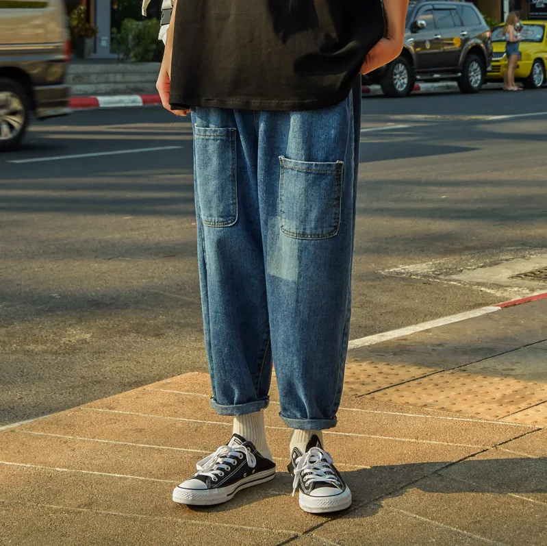 

2020 Spring And Autumn New Youth Popular Personality Irregular Pocket Stitching Loose Jeans Fashion Casual Wild Wide Leg Pants