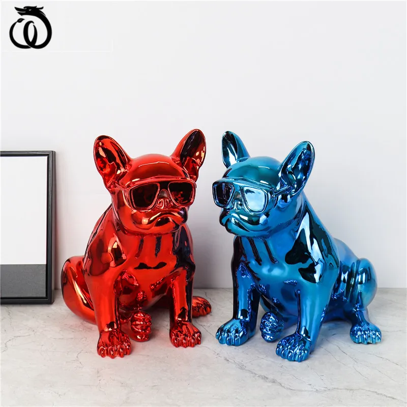 

WU CHEN LONG Creative Plating Bulldog Art Sculpture Animal Dog Statues Figurine Fiberglass Crafts European Home Decoration R6017