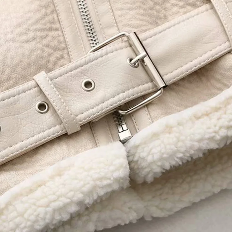 

Women Winter PU Cashmere Jackets Coats 2020 Warm Thicken Casual Street Solid Female Elegant Motor Jacket Outerwear Clothes