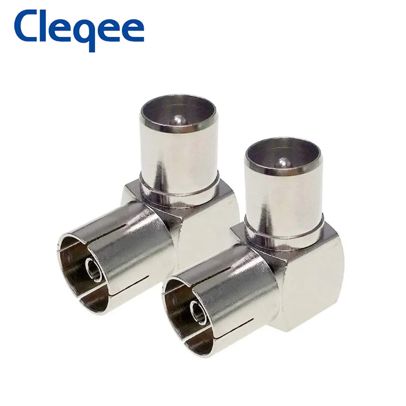 

Cleqee 2pcs Nicket-Plated TV Female to TC Male Coaxial Right Angle Connector RF Coax Antenna Adapter