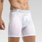 Трусы мужские для фитнеса, дышащее длинное нижнее белье, сетчатые трусы из вискозы, крутые боксеры с выпуклой сумкой, пикантные трусы, большие размеры