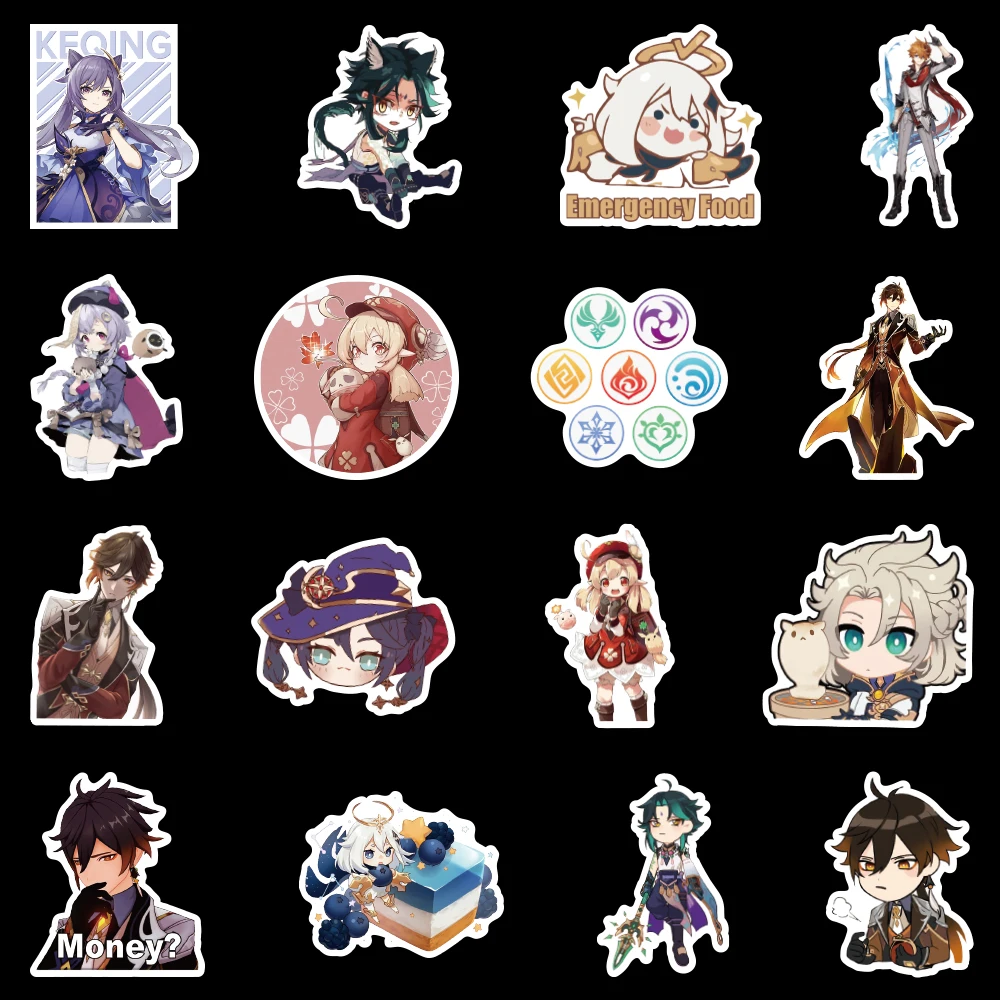 

100Pcs Anime Genshin Impact Keqing DIY Cartoon Figure Sticker Waterproof Guitar Skateboard Luggage Phone Decal Decor Toy Cosplay