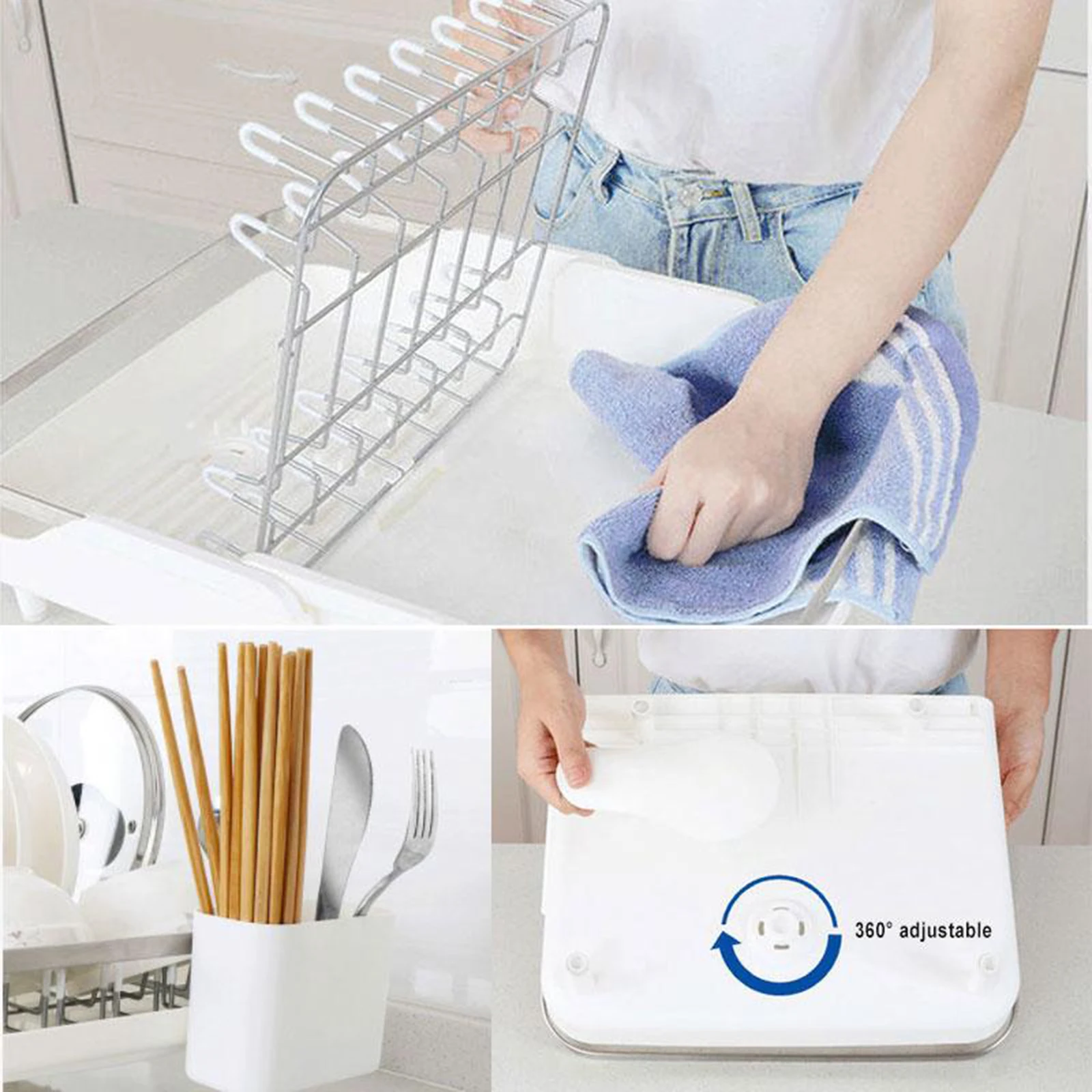 

Kitchen Stainless Steel Drain Rack Retractable Kitchen Dishes Holder Plastic Drain Rack FAS6