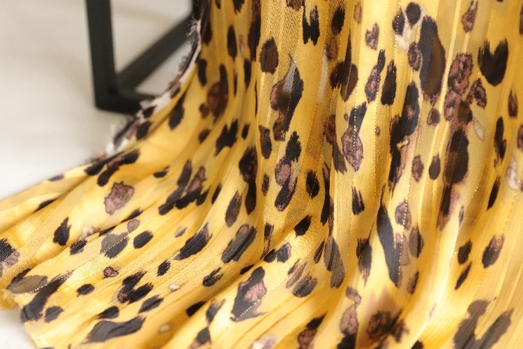 Широкий 59 &quotЛеопардовый горошек золотистый шелк шифон жоржет конопляная Пряжа