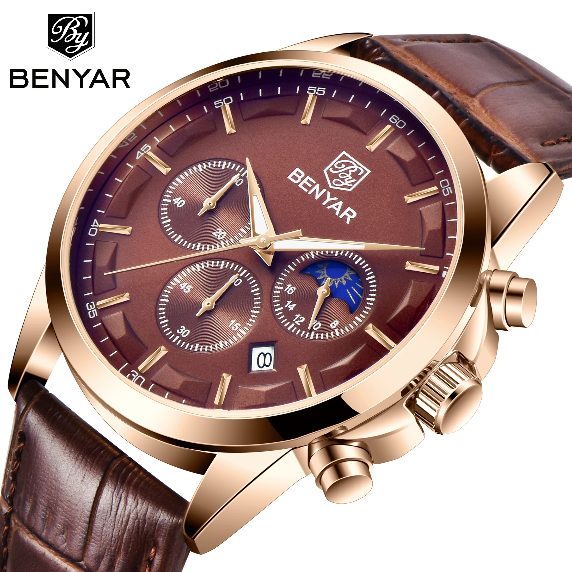 Часы BENYAR BY5160 Мужские кварцевые с хронографом автоматические наручные Лунной