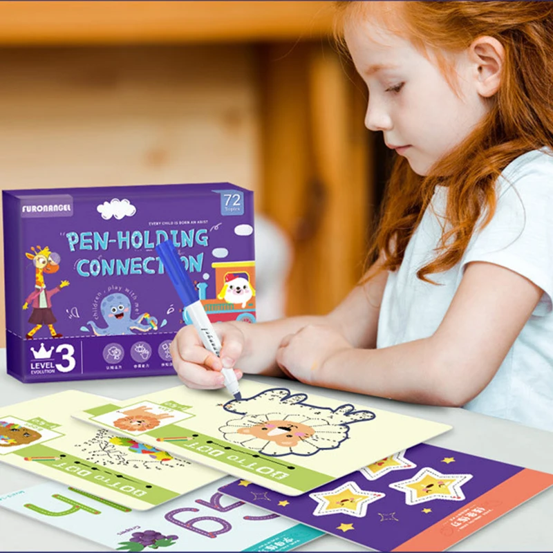 72-страничный комплект для детей Montessori для обучения письму, контролю ручки и соединению точек, образовательные игрушки для рисования и практики, учебные пособия.