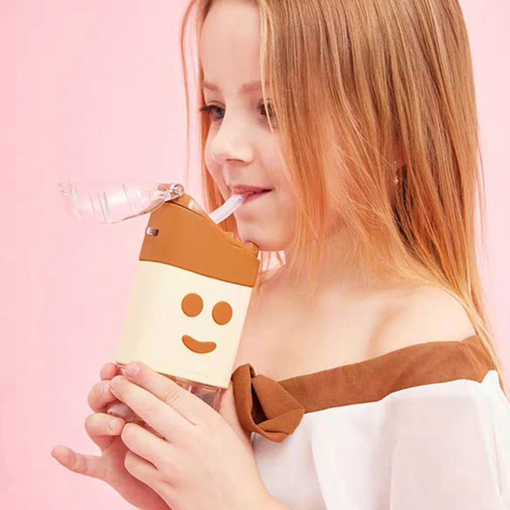 

Summer Cute Donut Ice Cream Water Bottle With Straw Creative Square Watermelon Cup Portable Leakproof Tritan Bottle BPA Free
