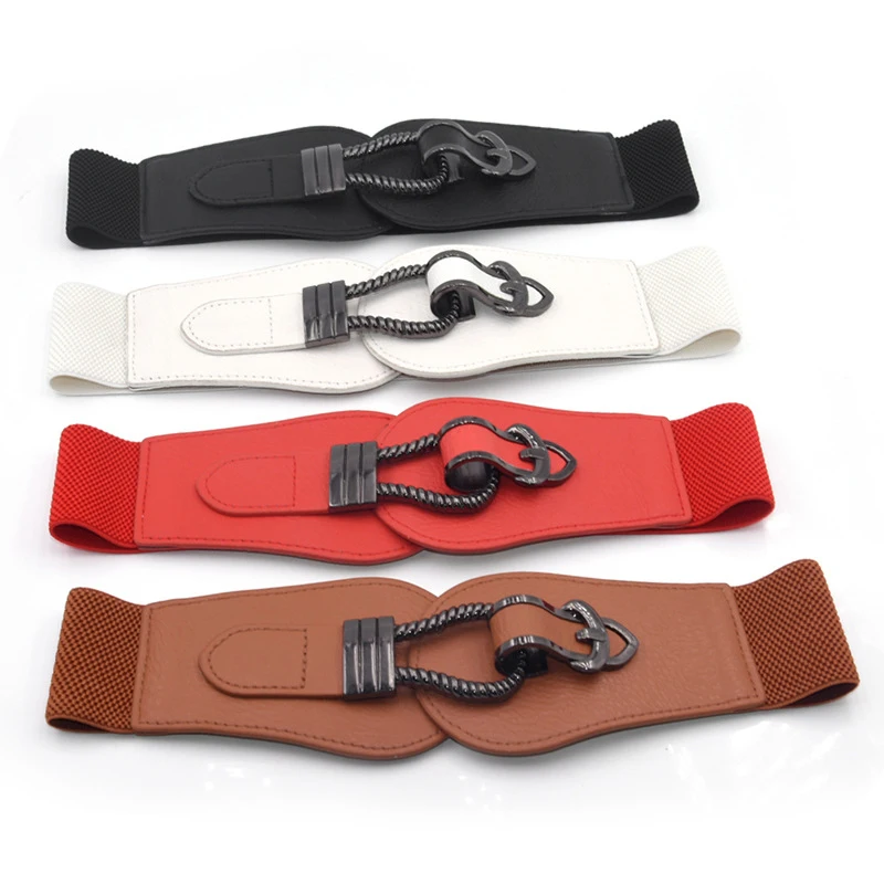 

Fashion Wide Waistbands Women Elastic Waist Belt For Dress Sweater Pin Buckle Leather Belts Girls Cummerbunds Stretchy Belt