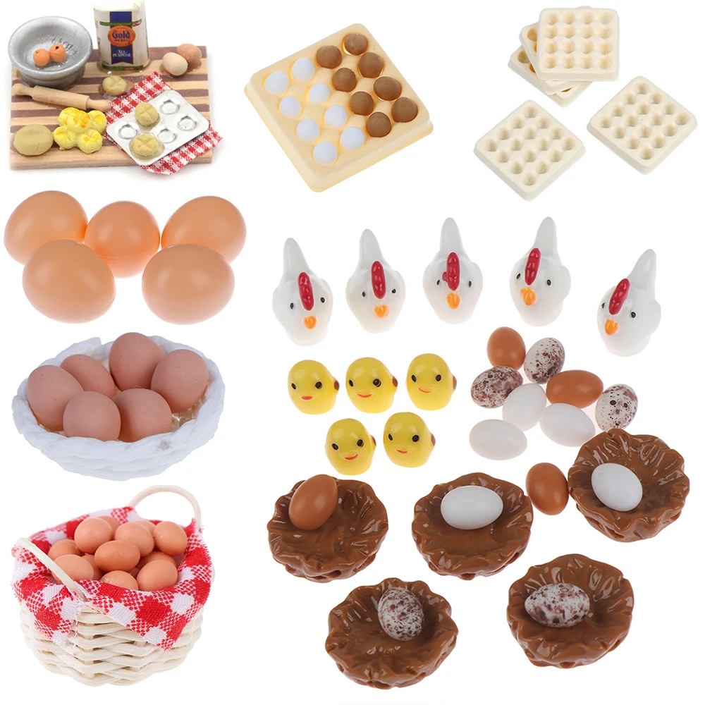 

1:12 Scale Dollhouse Miniature Accessories Kitchen Food Mini Egg Basket Egg Trays For Doll House Cooking Game Food Toys
