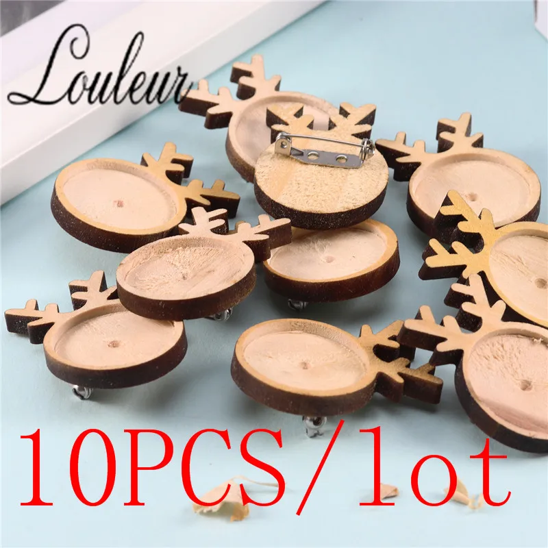 10pcs Louleur простой дерево Кабошон Базовые параметры брошки DIY Олень в форме скрепки рождественские броши ободок лоток материал для изготовления украшений - Цвет: 10pcs