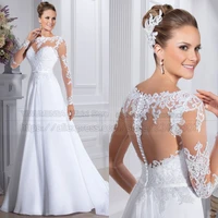 vestidos de novias see through tulle back design chiffon bridal gown long sleeves nude vintage boho a line wedding dresses 2021