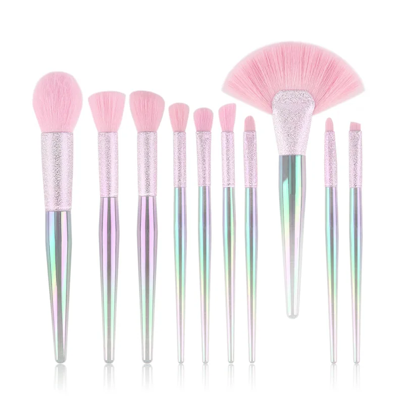 

10Pcs Colorful Makeup Brushes Set Crystal Conical Frosted Blush Brush Eyeliner Powder Foundation Fan Face Eye Make Up Brushes
