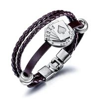 2021 european and american individuality creative leather multi layer braided poker mens bracelet punk fashion hand jewelry