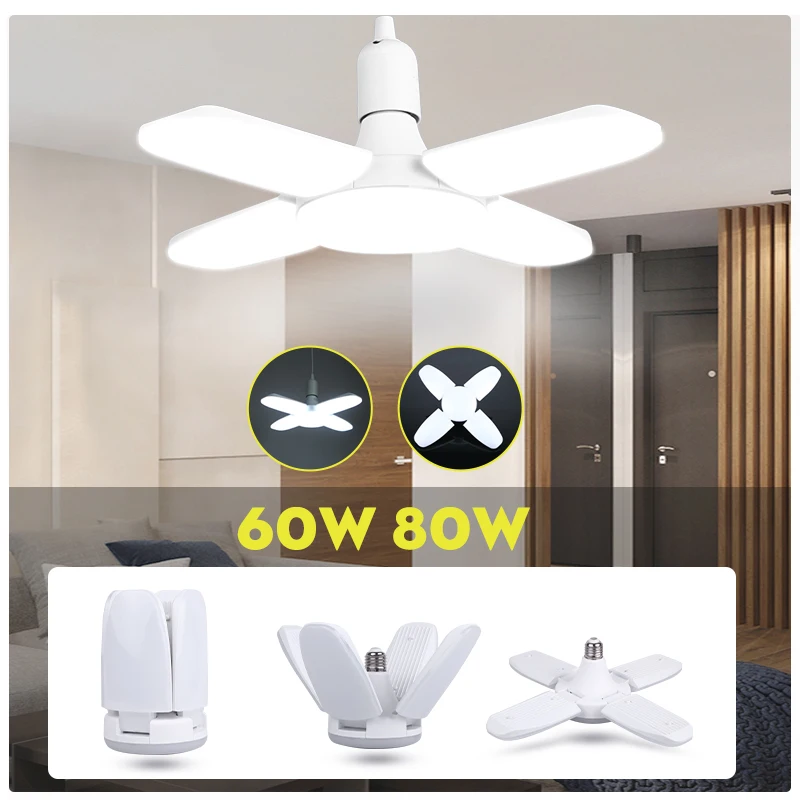 

E27 Led Lamp Folding Light Led Bulb 30/45/60/80W Lampada Bombilla 220V Fan Blade Bulb Spotlight Garage Light for Home Cold White