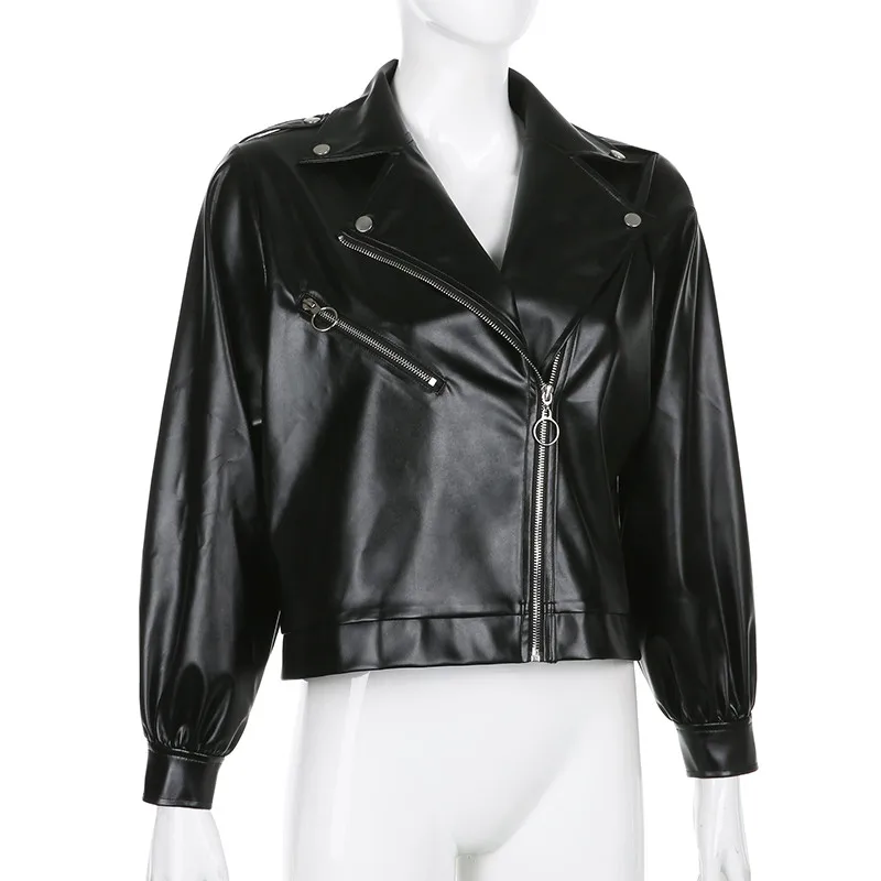 

Casual Women PU Leather Jacket Women Autumn Coat 2021 Vintage Lapel Zipper Short Leather Coat Streetwear Outwear