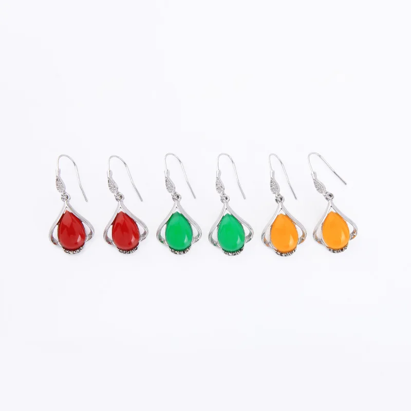 

2020 New Arrival Colorful Stones Drop Water Dangle Earrings for Women Vintage Silver Color Long Statement Earrings Jewelry Gift