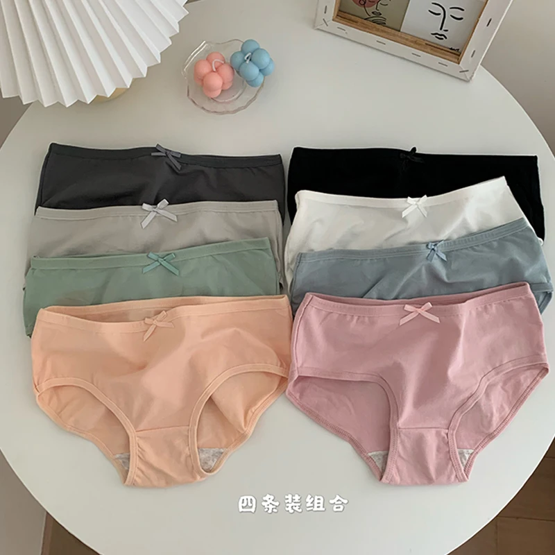 Однотонные хлопковые трусы для девочек простые базовые со средней талией и