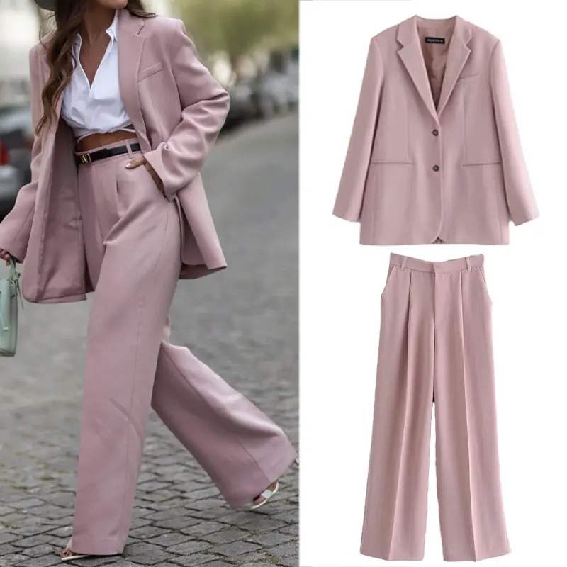 

Женский костюм-двойка Za, Розовый Повседневный костюм с однобортным блейзером с длинным рукавом и брюками с высокой талией, 2021