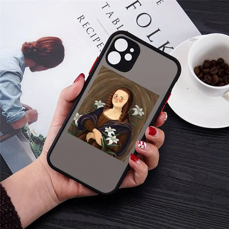 

Fashion Mona Lisa Art Painting Phone Cases Transparent Matte for iPhone 7 8 11 12 s mini pro X XS XR MAX Plus cover funda shell
