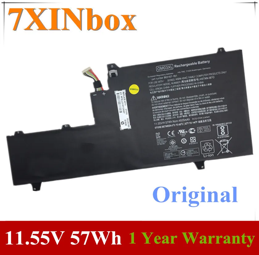

7XINbox 11.55V 57wh Original OM03XL Laptop Battery For HP Elitebook x360 1030 G2 HSTNN-IB7O HSN-I04C 863167-171