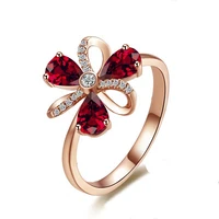 hoyon 14k rose gold color natural red ruby ring for women flower shape zircon diamond style wedding engagement crystal jewelry