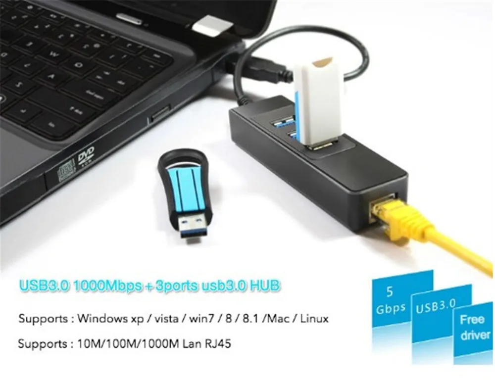 3 порта USB 0 концентратор 10/100 Мбит/с гигабитный Ethernet адаптер к RJ45 Сетевая карта Lan |