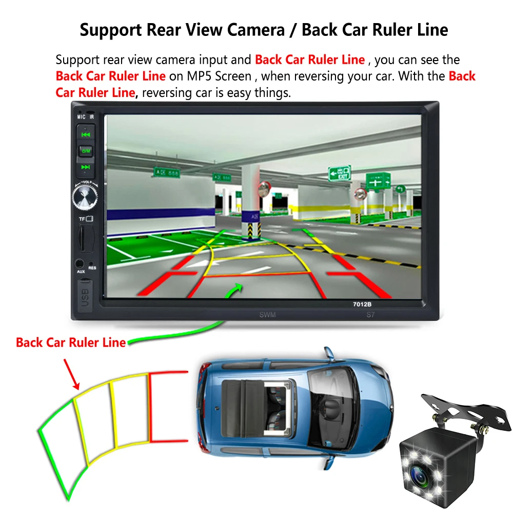 

Bluetooth LCD display 7 Inch Touch Screen MP5 Player2 Din Car Audio Stereo Support Rear View Camera AUX FM USB