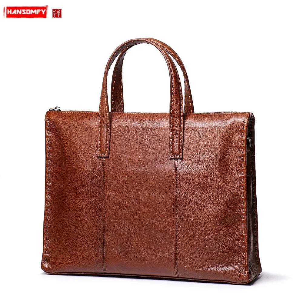 Factory New Style Handbag Weaving Portable Briefcase Men Crossbody Bag Large Capacity Computer Bags Men's Genuine Leather