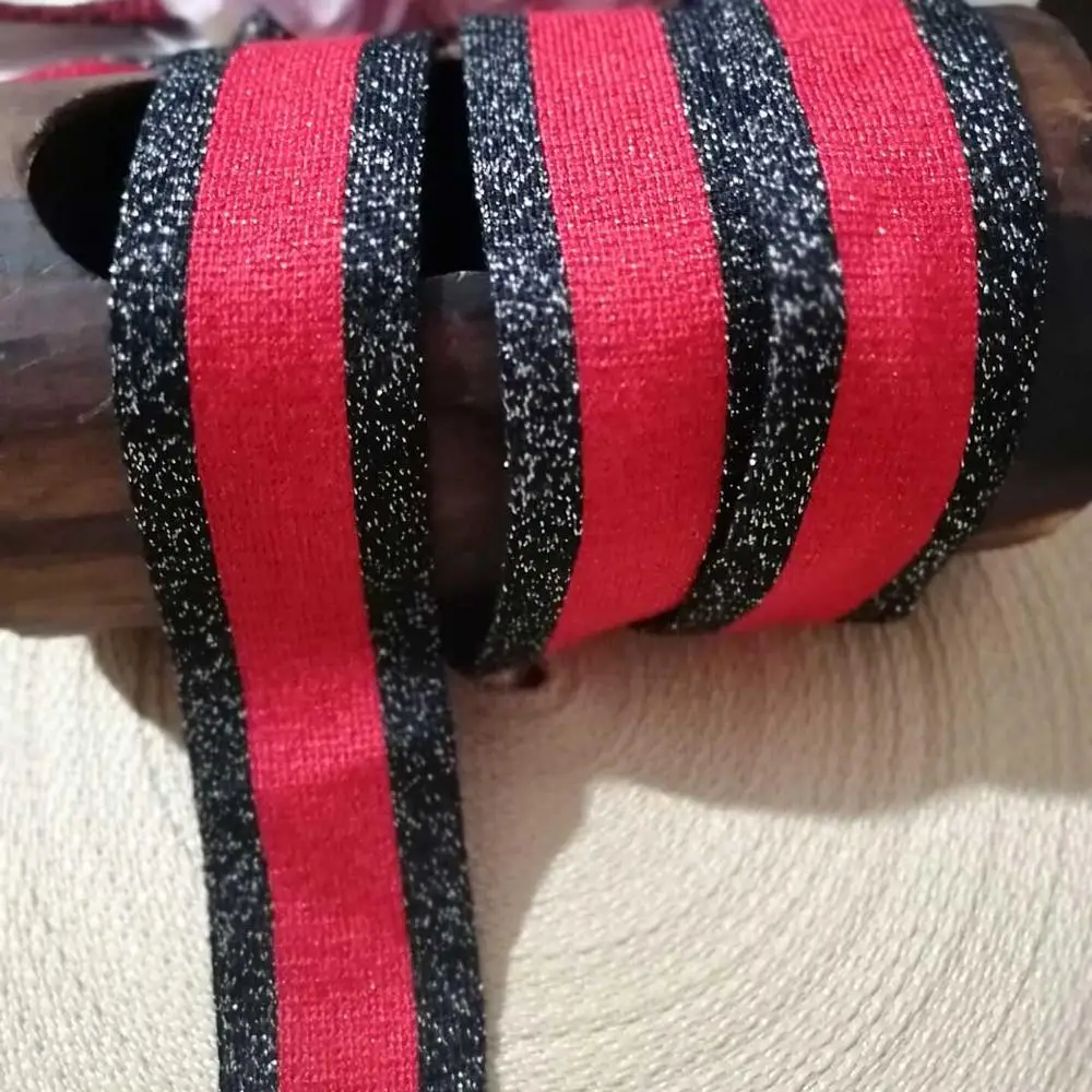 

10M/lot Width 35mm Glisten Silver Red Black stripe ribbon cuffs neckline tape webbing skirt belt DIY Sewing Clothing Accessories