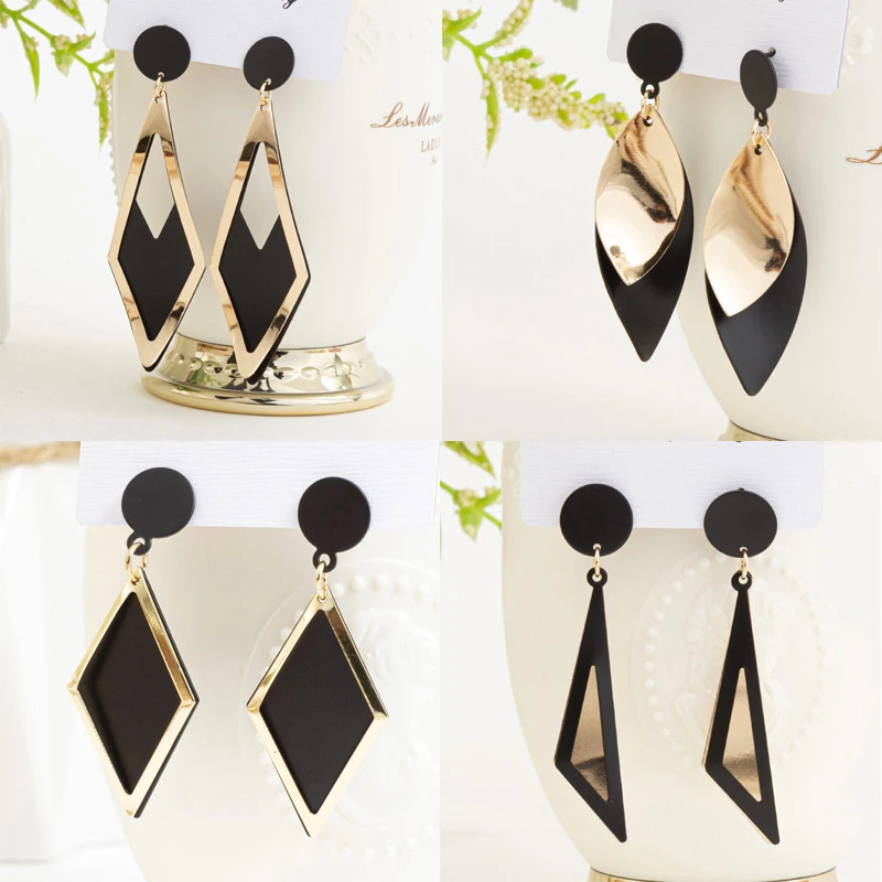 

New Golden Long Dangle Drop Earrings for Women Simple Retro Black Irregular Metal Geometric Earrings Fashion Jewelry