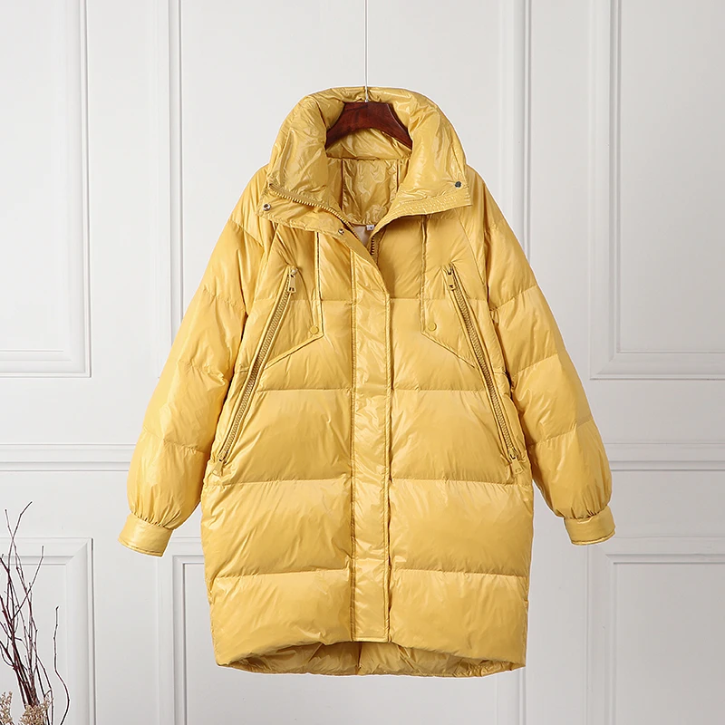 Новая женская куртка на белом утином пуху 90% зимнее длинное пальто женское