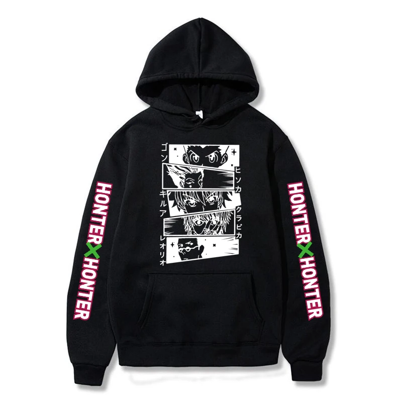 

Толстовка Kawaii Hunter X Hunter для мужчин и женщин, свитшот с коротким рукавом, Аниме Манга, черные худи, топы, одежда