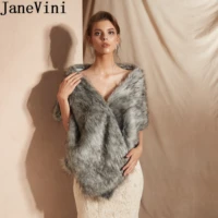 janevini elegant gray faux fur wrap for wedding dress women winter wedding coat fake fur bridal shawl capes shoulder cover shrug