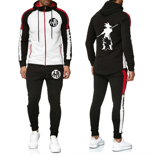 New 2020 Men's suits Anime Dragon Ball Saiyan Sweatshirt stitching Color Matching jackets+Pants 2Pcs Sporting Suit A | Автомобили и