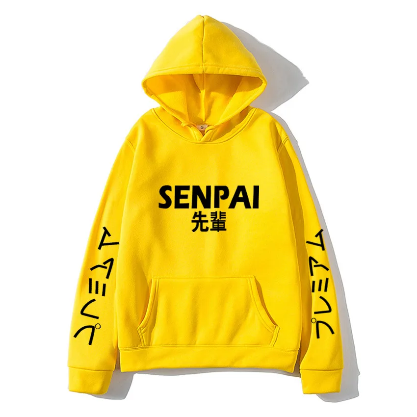Худи флисовое унисекс с принтом SENPAI модная Толстовка в японском стиле уличная