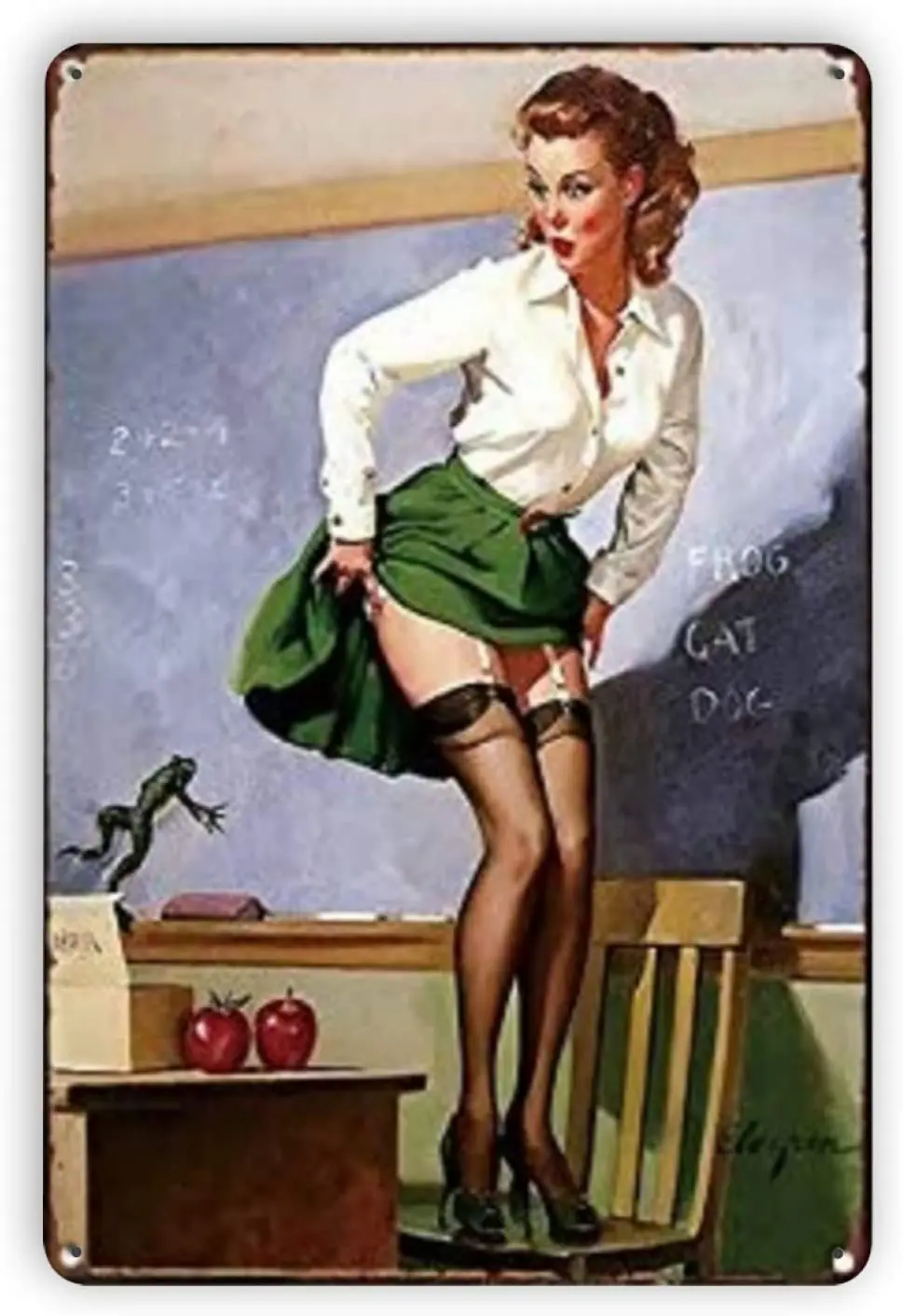 

Woollywonder Knits Teacher Pin Up Girl Vintage Metal Tin Signs, Retro Art Tin Sign Decorations Plaque fo Bars Club Cafe Home