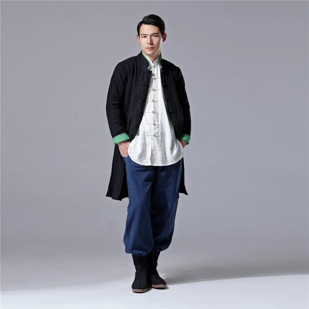 Осенне-зимнее мужское пальто в китайском стиле этническое льняное хлопковое