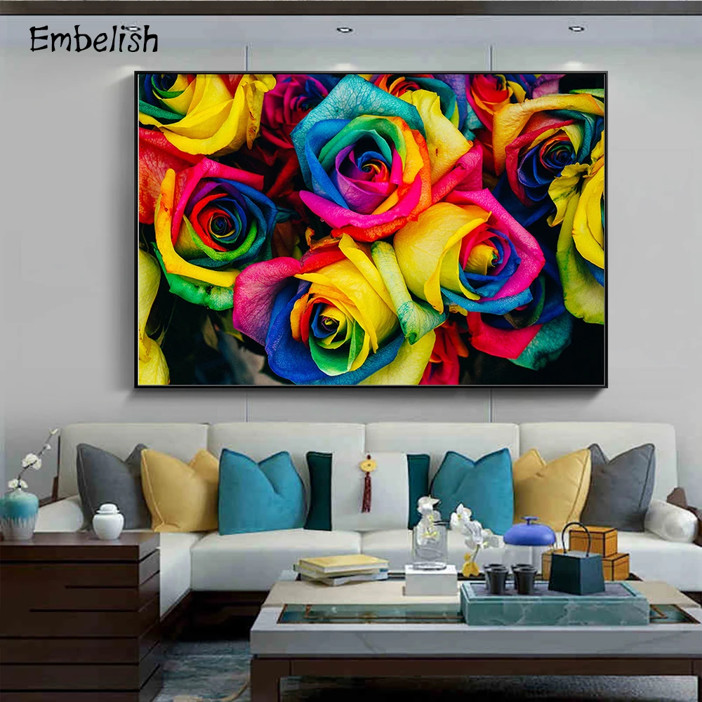 1 Pieces Large Wall Art Flowers Posters For Living Room Colorful Roses HD Print Canvas Paintings Home Decor Pictures | Дом и сад