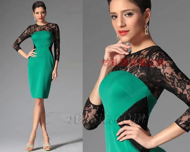 

Платье vestido de madrinha новинка 2015 модные элегантные три четверти рукав до колена Длина для матери невесты кружевные платья Бесплатная доставка